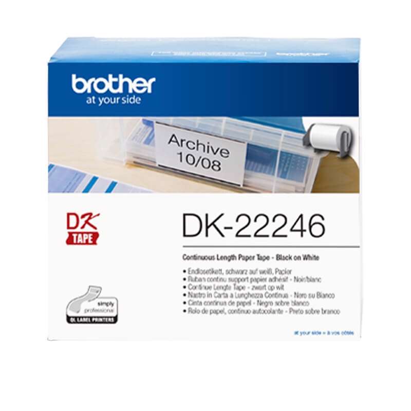 Label Brother DK22246 103mm sort på hvid papirtape