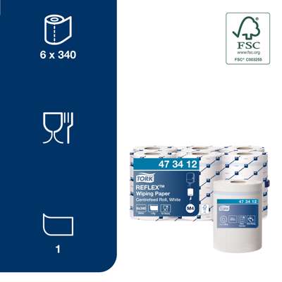Aftørringspapir Tork Reflex Quickdry M4 1-lags 6rl 473412