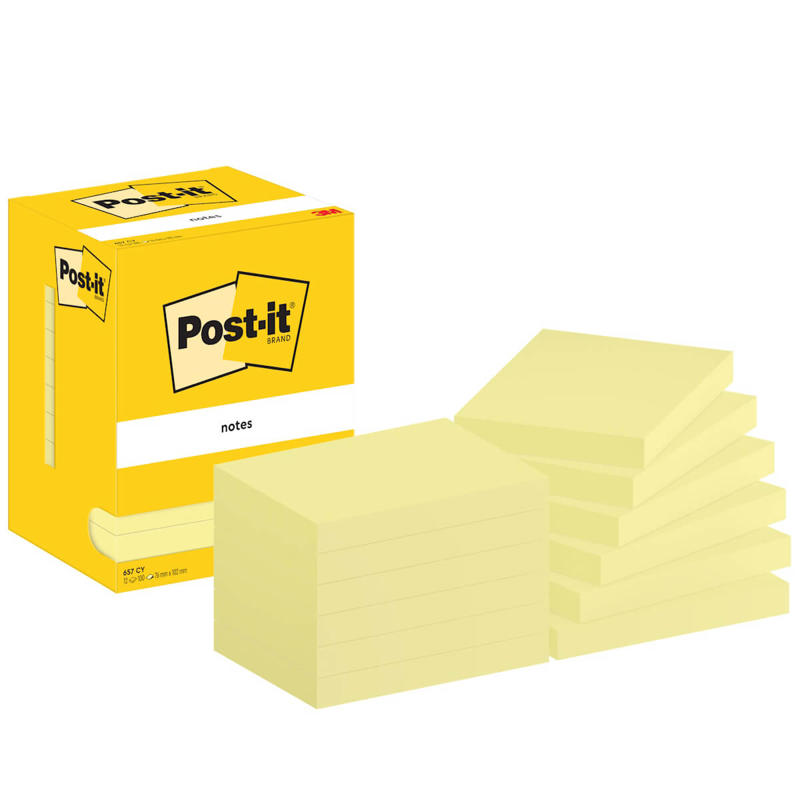 Post-it notes 657 76x102mm gul 100bl 3M 12blk/pk.