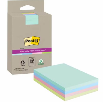 Post-it notes Super Sticky 102x152mm ass. pk.4