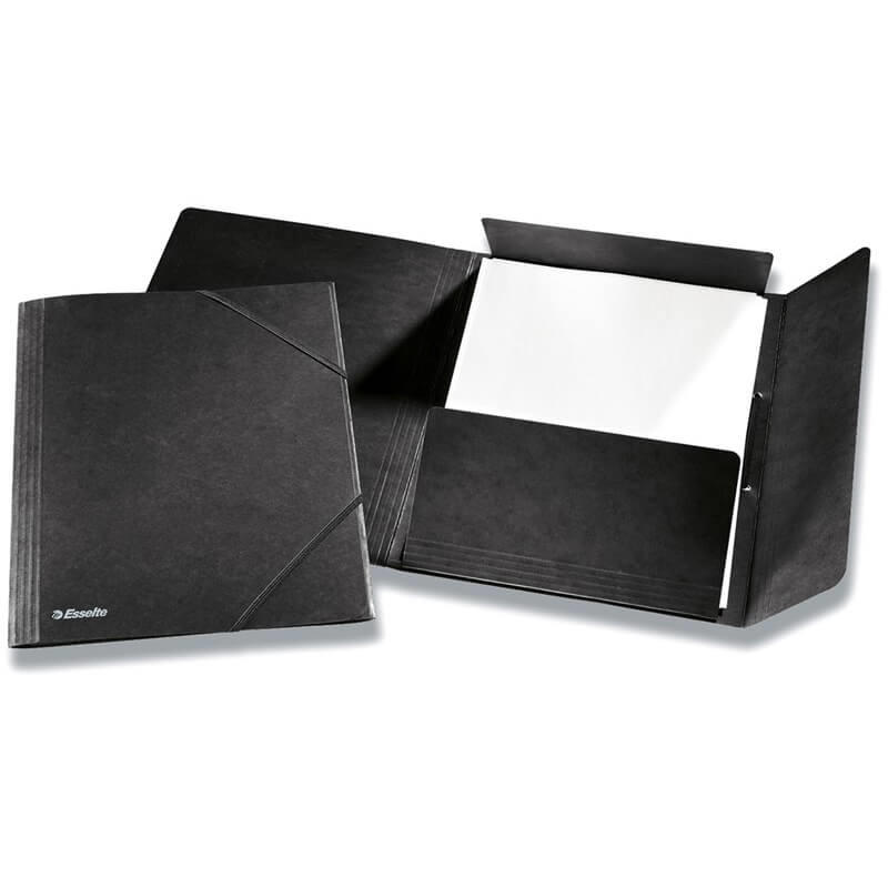 Mappe A4 Esselte m/elastik karton m/3 klapper, sort