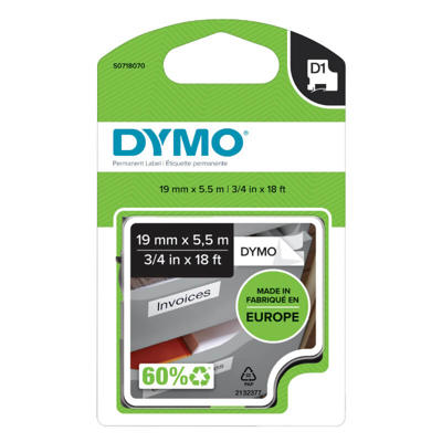 Labeltape DYMO D1 19mm sort på hvid
