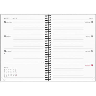 A6 ugekalender tværformat matsort genbrugskarton 2026