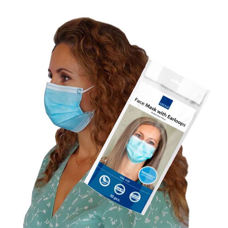 Mundbind engangs type IIR 3-lags CE EN14683 m/elastik pk/10