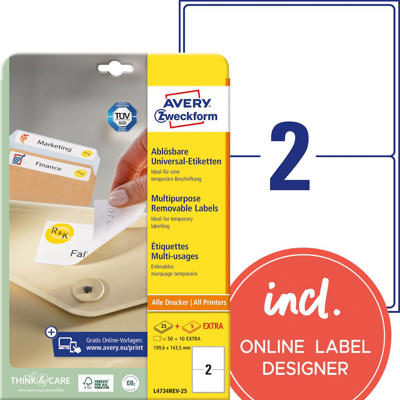 Etiketter Avery label aftagelige 199,6x143,5mm L4734REV-25