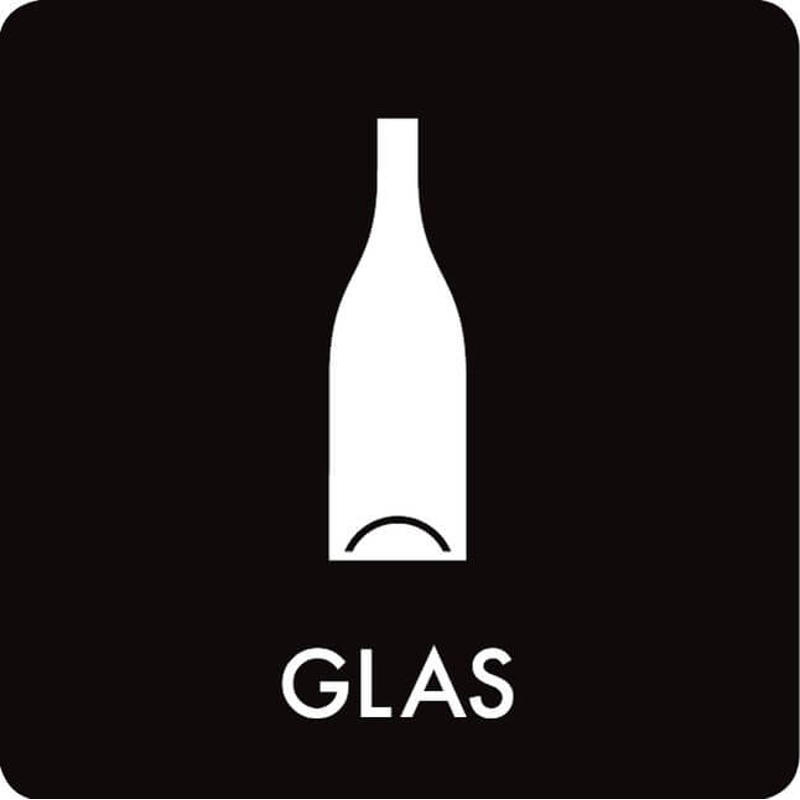 Piktogram affaldssortering Bica GLAS 12x12cm hvid/sort