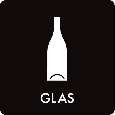 Piktogram affaldssortering Bica GLAS 12x12cm hvid/sort