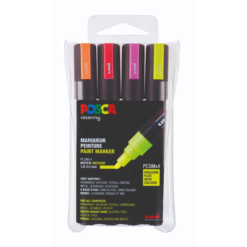 Marker Uni Posca PC5M Fluo pink,yellow,red, orange / 4 stk.