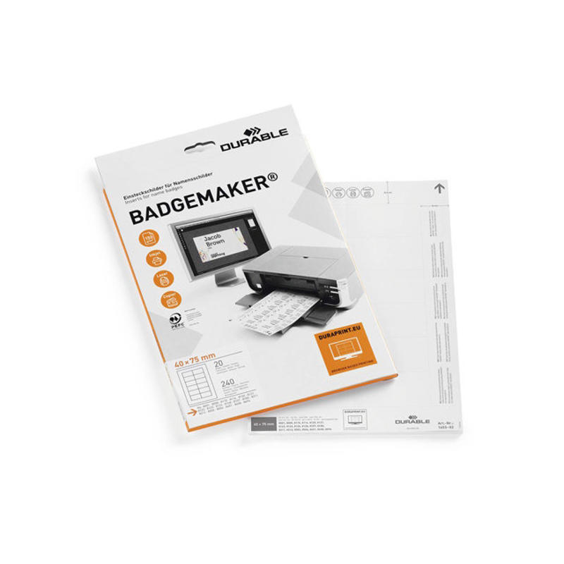 Indstik til navneskilte på A4-ark hvid 40x75mm 20ark/pak