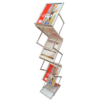 Brochurestativ TWIN Light Z-Shape A4 gulvmodel 6 fag sølv