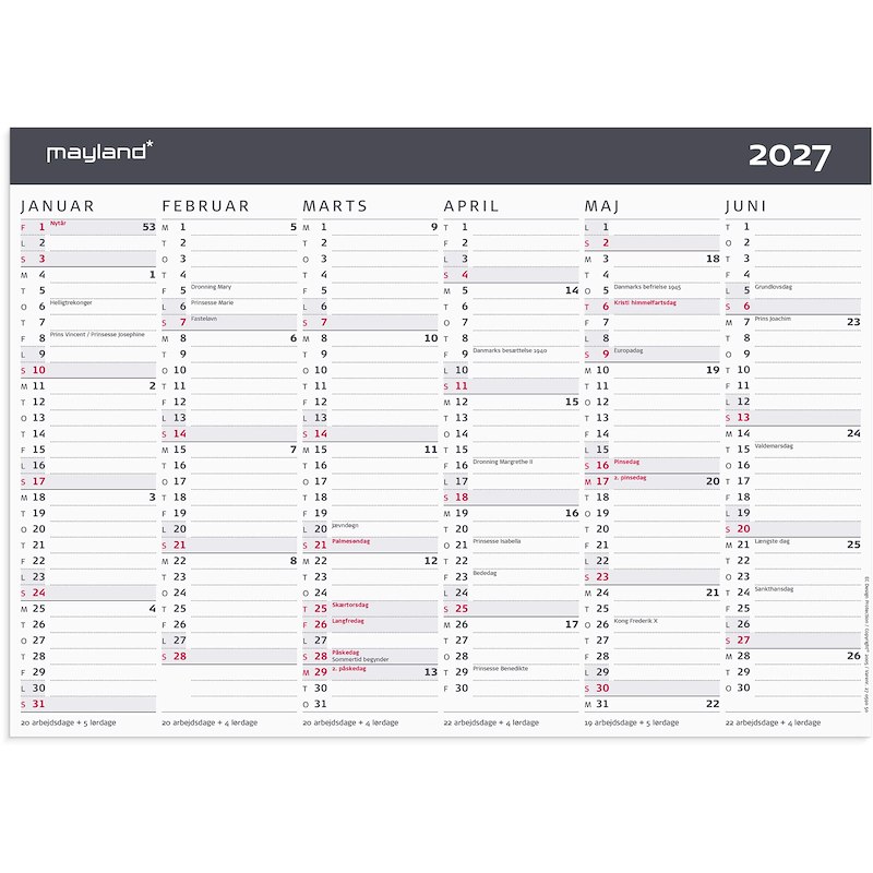 Kontorkalender A4 2027 Mayland Moderne