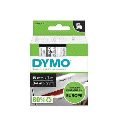 Labeltape DYMO D1 19mm sort på klar
