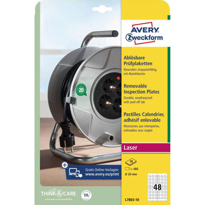 Etiketter Avery inspektionsdato aftagelig Ø20mm L7803-10