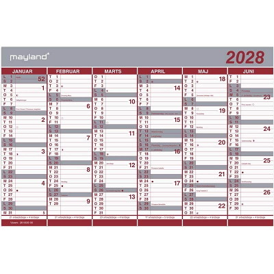 Kontorkalender 2028 Mayland Dobbelt halvårskalender