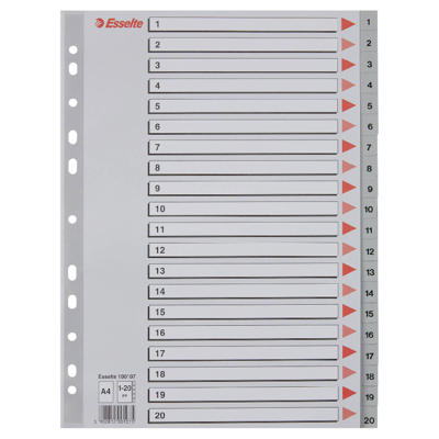 Plastregister Esselte A4 1-20 grå m/kartonforblad