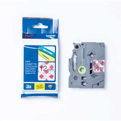 Labeltape Brother 12mm sort på rødt mønster TZeMPRG31