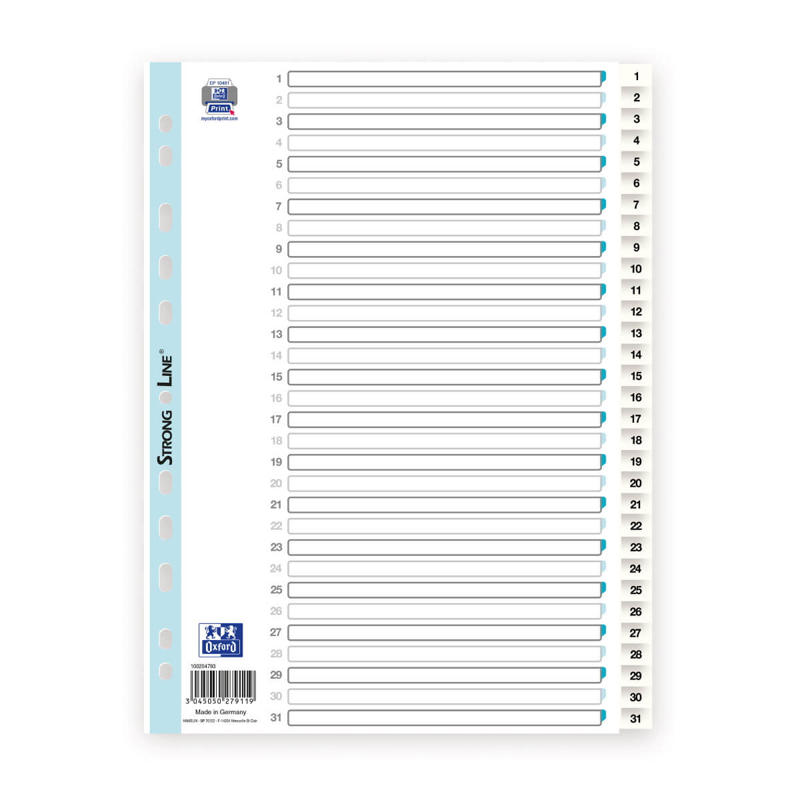 Register Strong-Line A4 1-31 i plast m/forblad hvid