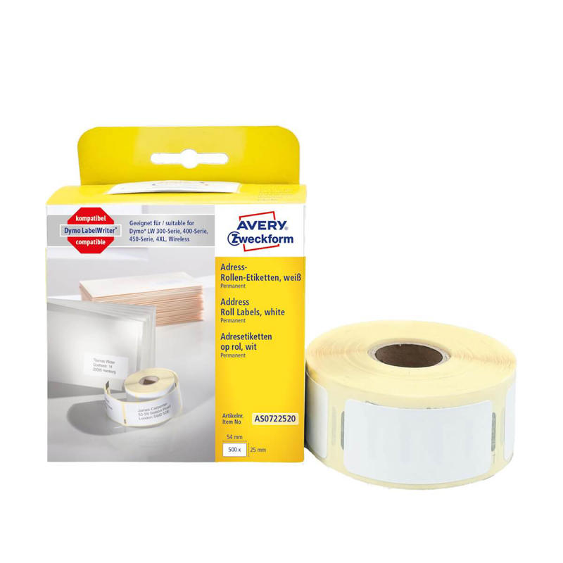 Adresseetiket Avery t/labelprinter 54x25mm 500stk/pk. 