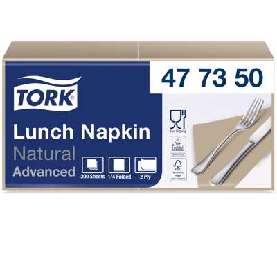 Servietter Tork 2-lags 1/4 fold 33cm natur 200stk/pk 477350