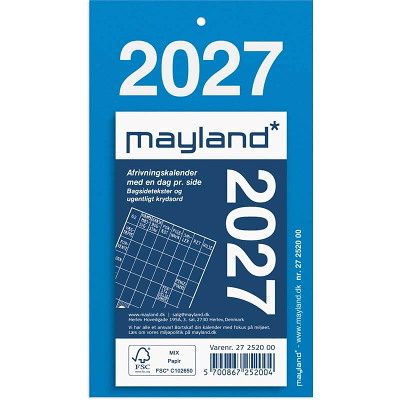 Afrivningskalender 2027 Mayland m/bagsidetekst